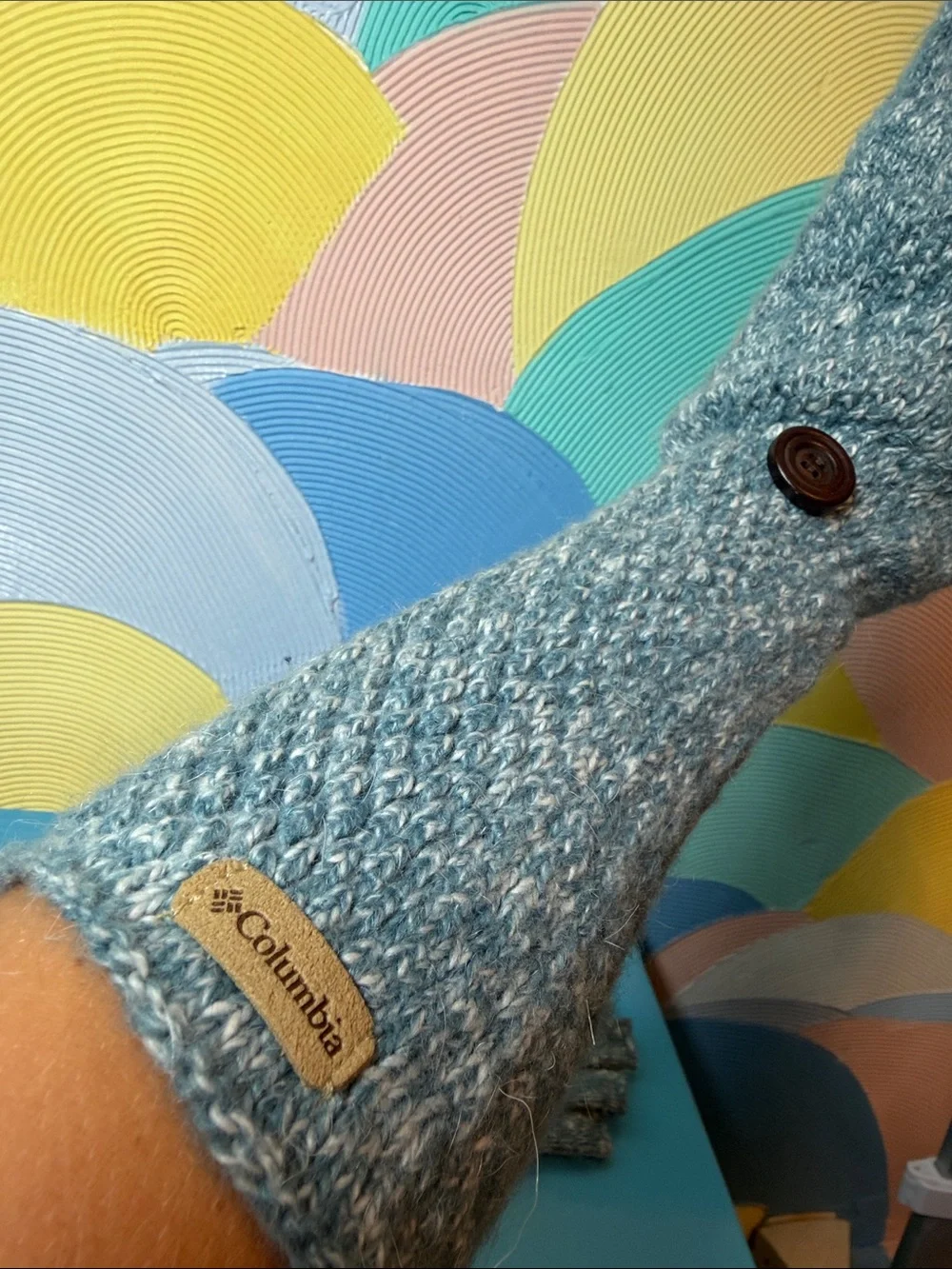 Columbia Flip Top Glittens Fingerless Convertible Mittens Blue Knit
